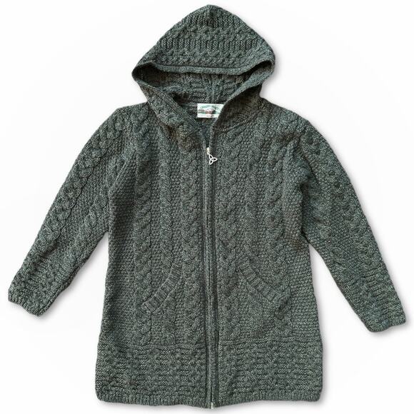 Aran Crafts Sweaters - Vintage Merino Wool Zipper Cardigan Hooded Sweater Aran Crafts Medium Women